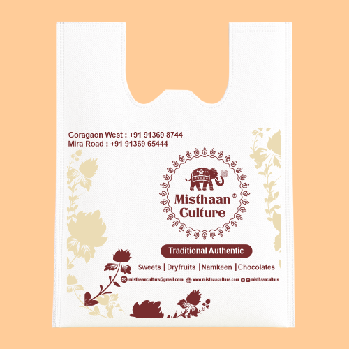 Custom Printed W-Cut Non Woven Sweet Shop Carry Bag